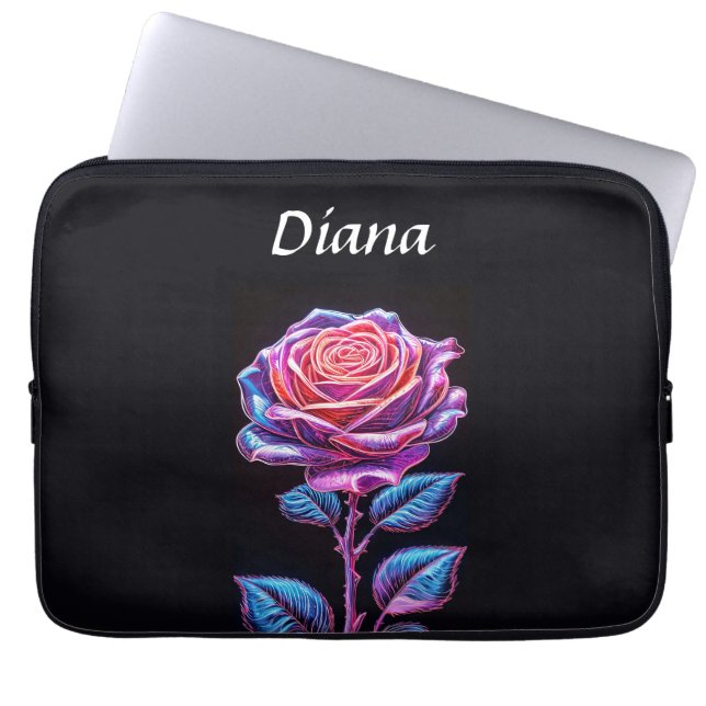 Ljusnande neonrosblomma illustration laptop fodral (Framsidan)