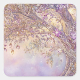 Ljusnande skog fyrkantig dekal fyrkantigt klistermärke