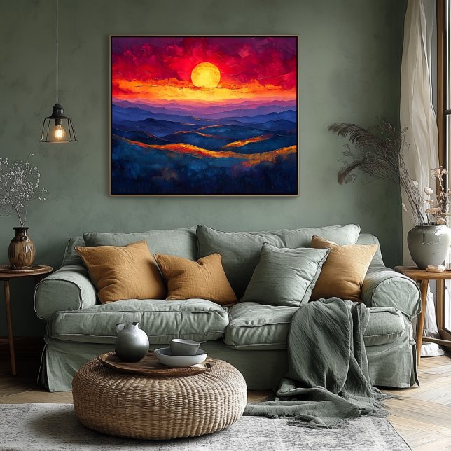 Ljusnande solnedgång över bergskedja – abstrakt sc poster (Skapare uppladdad)