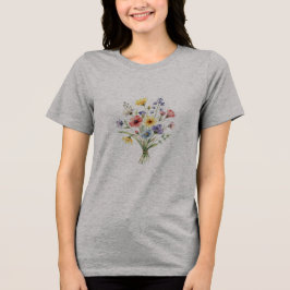 Ljusnande sommarängsblomsterbukett med rena kanter t shirt