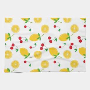Ljusnande sommarcitrus Citron och röda körsbär Kökshandduk