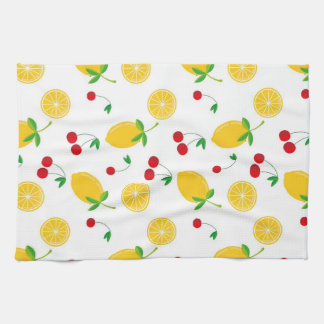 Ljusnande sommarcitrus Citron och röda körsbär Kökshandduk