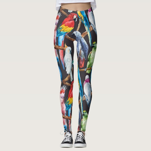 Ljuspapegoja: tropisk vattenfärg tapet. leggings (Framsida)