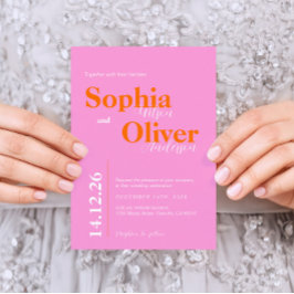 Ljuspersika och rosa minimalister bröllop inbjudningar