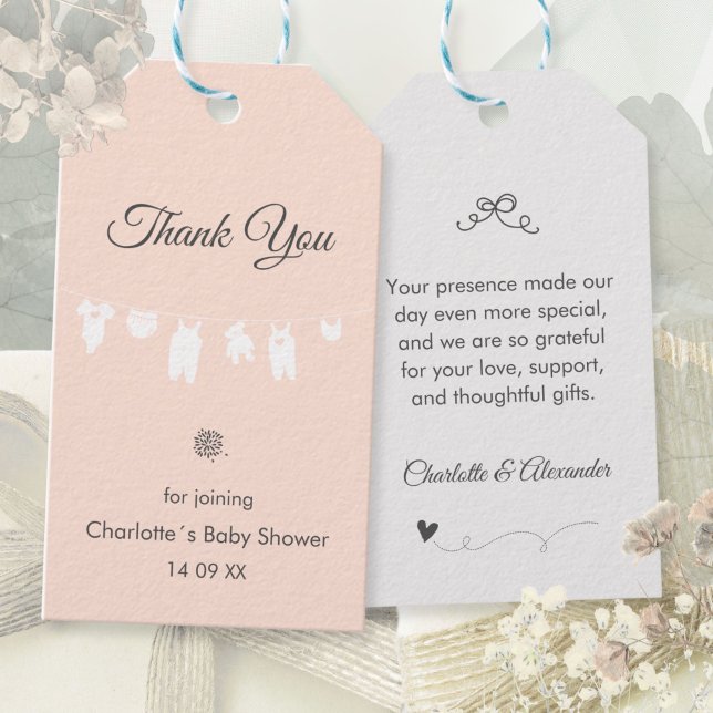 Ljuspersikofärgad Elegant Tack Flicka Shower Presentetikett (Light Peach Elegant Thank You Baby Girl Shower Gift Tags ©Susanne Sachers - Sunny Mind 🌞)