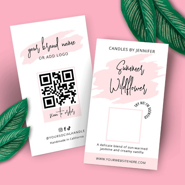 Ljusprov Scent Tester Card Fragrance Feminine Visitkort (Trendy blush pink watercolor candle fragrance tester cards with fully editable text & colors)