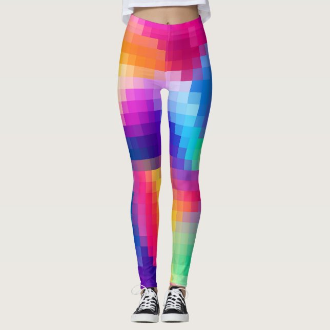 Ljusregnbåge med pixlar leggings (Framsida)