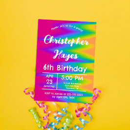 Ljusregnbåge Tie Dye Födelsedag Anpassningsbar Inbjudningar