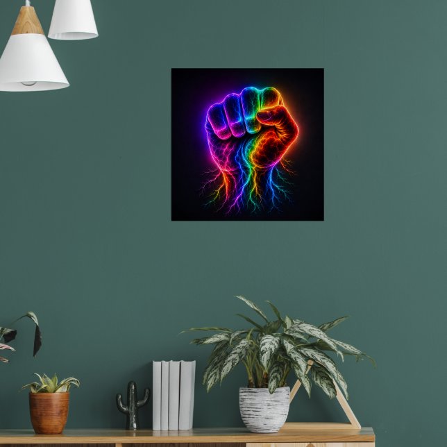 Ljusregnbågs Kraftnäve med Elektrisk Energi Poster (Vardagsrum 1)