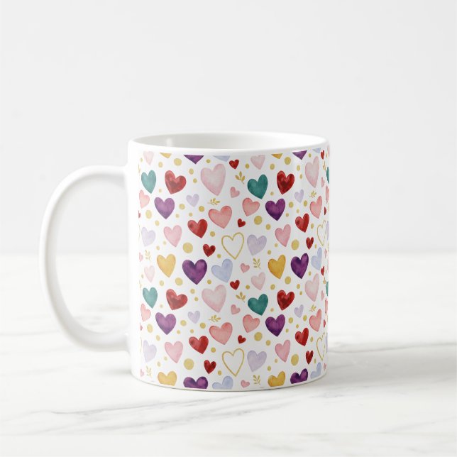 Ljusregnbågsfärgad akvarell & guldkonfetti  kaffemugg (Vänster)