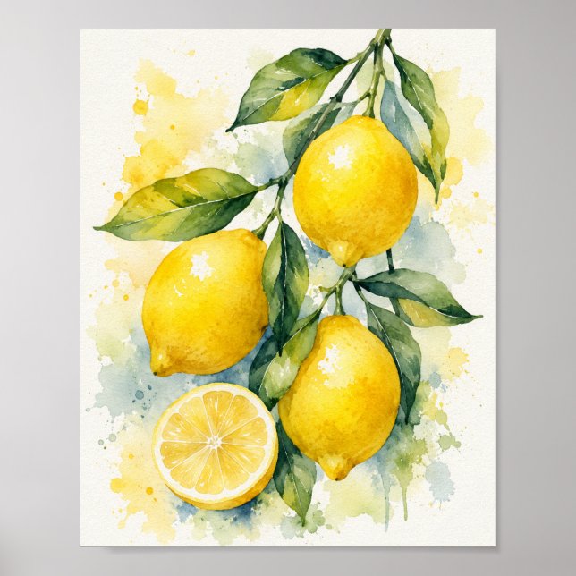 Ljusrik akvarell Citroner Konsttryck Poster (Framsidan)