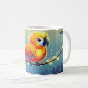 Ljusrik ara fäst på en gren. kaffemugg