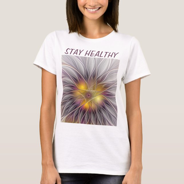 Ljusrik Färgrik Blomma, Abstrakt Fraktal Text T Shirt (Framsida)