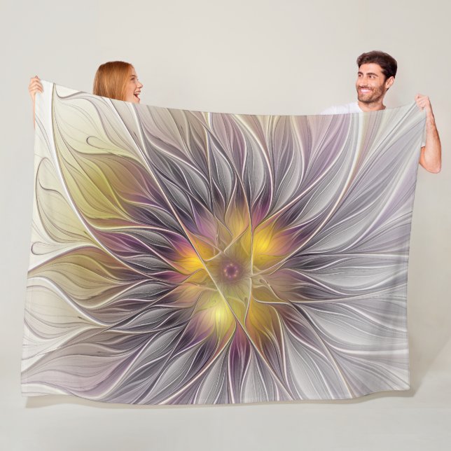 Ljusrik färgrik blomma, Abstrakt Modern Fraktal Fleecefilt (På plats)