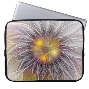 Ljusrik Färgrik Blomma, Abstrakt Modern Fraktal Laptop Fodral