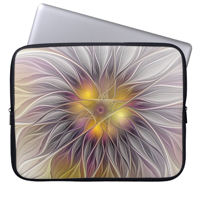 Ljusrik Färgrik Blomma, Abstrakt Modern Fraktal Laptop Fodral (Framsidan)