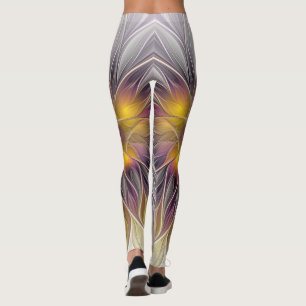 Ljusrik färgrik blomma, Abstrakt Modern Fraktal Leggings