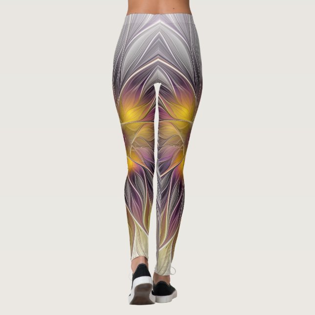 Ljusrik färgrik blomma, Abstrakt Modern Fraktal Leggings (Baksida)