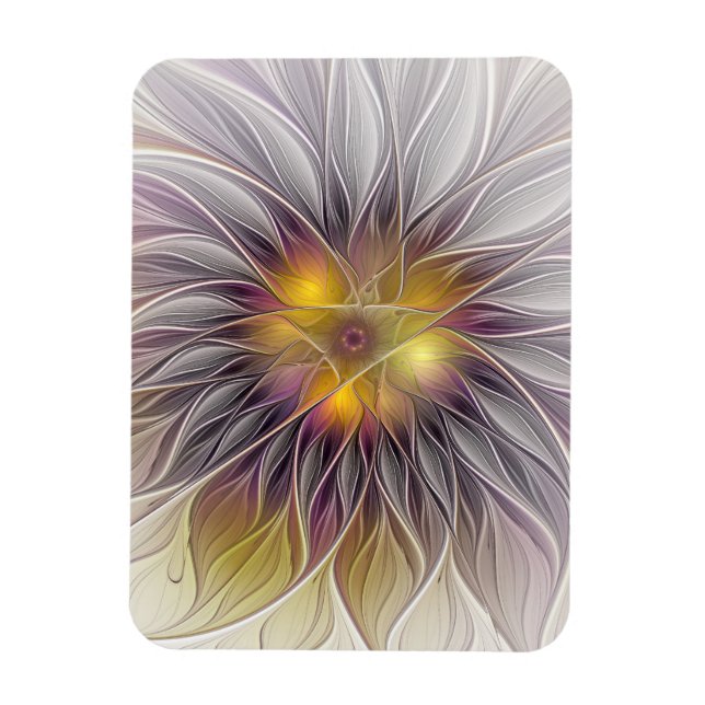 Ljusrik färgrik blomma, Abstrakt Modern Fraktal Magnet (Vertikal)