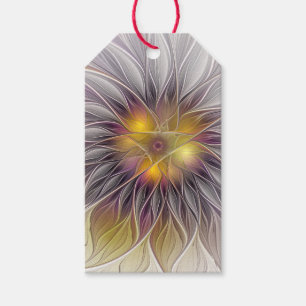 Ljusrik färgrik blomma, Abstrakt Modern Fraktal Presentetikett