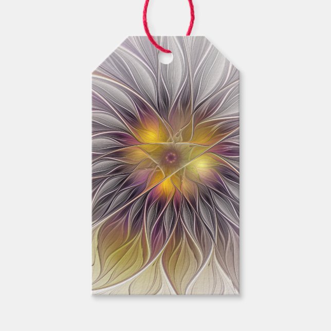 Ljusrik färgrik blomma, Abstrakt Modern Fraktal Presentetikett (Framsidan)