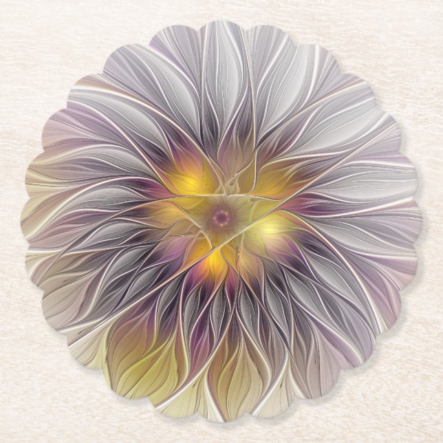 Ljusrik färgrik blomma, Abstrakt modern fraktal Underlägg Papper (Framsida)