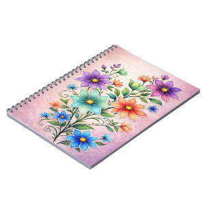 Ljusrik flerfärgad blomsterillustration anteckningsbok