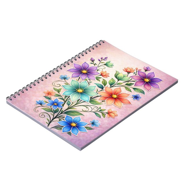Ljusrik flerfärgad blomsterillustration anteckningsbok (Vänstra Sidan)