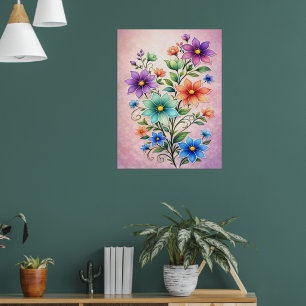 Ljusrik flerfärgad blomsterillustration poster