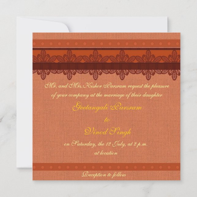 Ljusröd brocade Hindu bröllop Inbjudningar (Framsida)