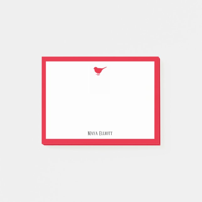 Ljusröd fågel och kant med vitt & namn post-it block (Framsida)