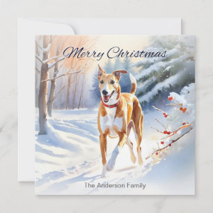 Ljusröd Fawn Greyhound Hund I Snö Jul Julkort