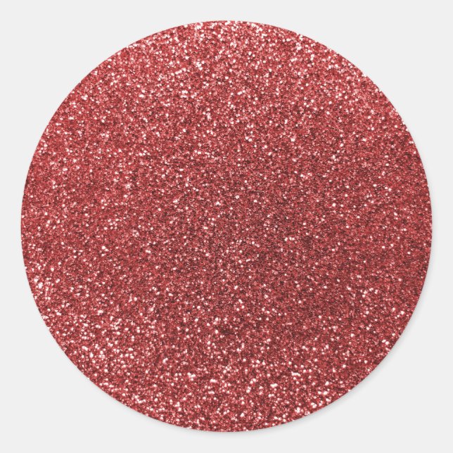Ljusröd glitter runt klistermärke (Framsida)