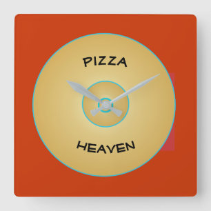 Ljusröd Gult med Pizza-text > Klockor