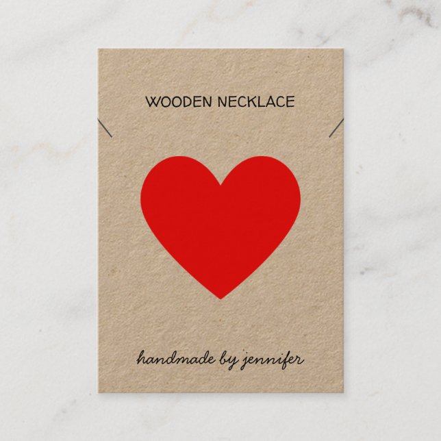 Ljusröd i kärlek Hjärthandgjord Necklace Holder Visitkort (Framsida)
