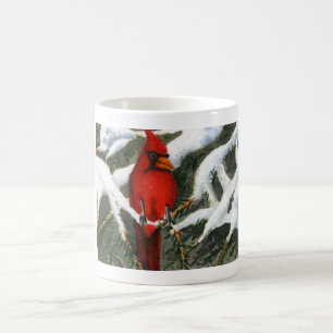 Ljusröd kardinalfågel i gräs Kaffe Mu Kaffemugg