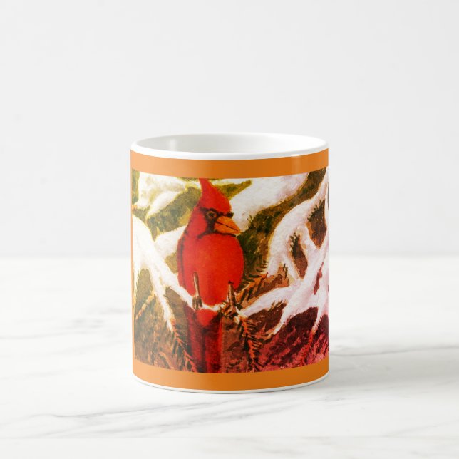 Ljusröd kardinalfågel i gräs Kaffe Mu Kaffemugg (Center)