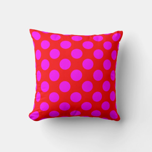 Ljusröd och Magenta Polka punkt Kudde (Framsida)