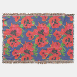 Ljusröd och svart orientalisk poppies Mönster Mysfilt