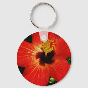 Ljusröd Orange Hibiscus Flower Nyckelring