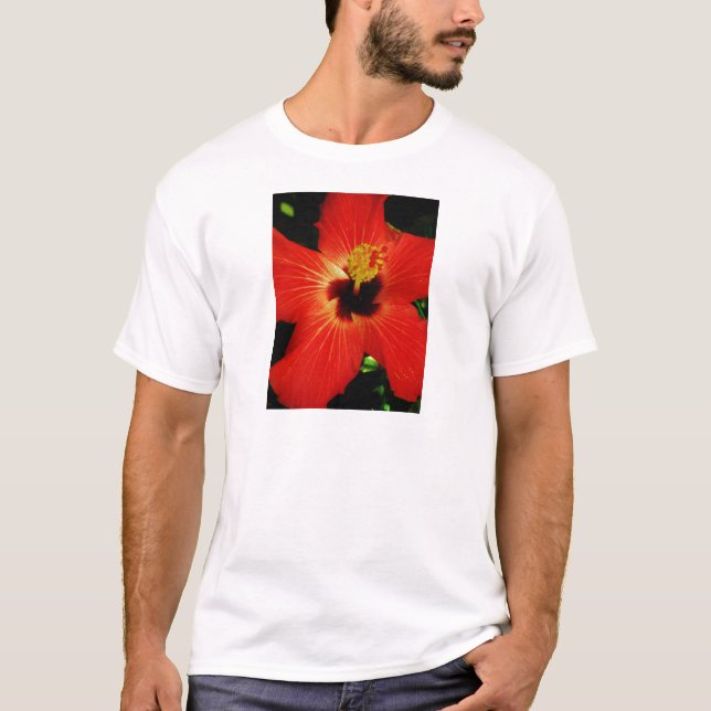 Ljusröd Orange Hibiscus Flower T-shirt (Framsida)