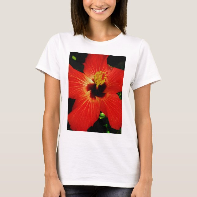 Ljusröd Orange Hibiscus Flower Tee Shirt (Framsida)