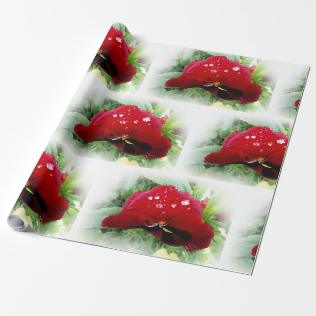 Ljusröd pansy presentpapper (Utrullad)