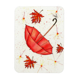 Ljusröd paraply och röd löv vattenfärg magnet