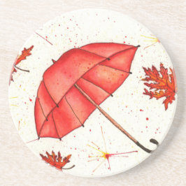 Ljusröd paraply och röd löv vattenfärg underlägg