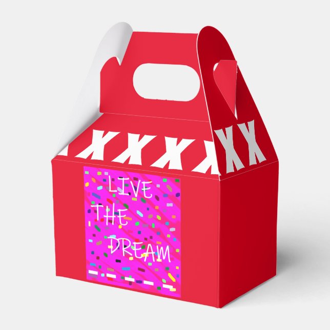 Ljusröd rosa med gräns överst presentaskar (Framsidan Sidan)