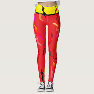 Ljusröd svart Gult Blixt Bults Halloween Leggings