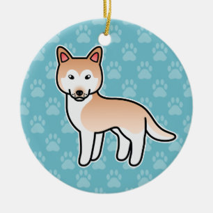 Ljusröd tecknad sibirisk husky julgransprydnad keramik