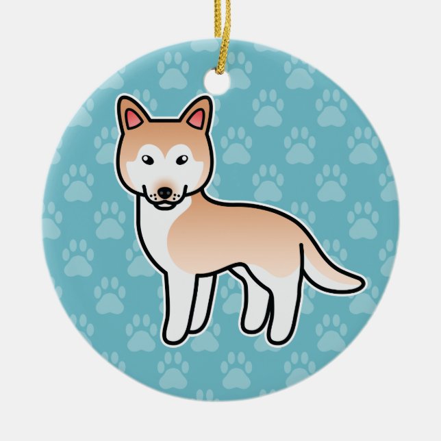 Ljusröd tecknad sibirisk husky julgransprydnad keramik (Framsidan)