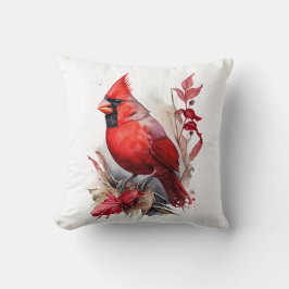 Ljusröd vattenfärg Vinter kardinal Bird Kudde